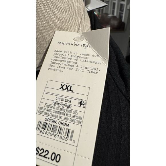 Women’s Ribbed Black Long Sleeve Mock Neck Top , Stretch Mid Length Xx New W Tag - Picture 4 of 5